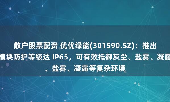 散户股票配资 优优绿能(301590.SZ)：推出的液冷充电模块防护等级达 IP65，可有效抵御灰尘、盐雾、凝露等复杂环境